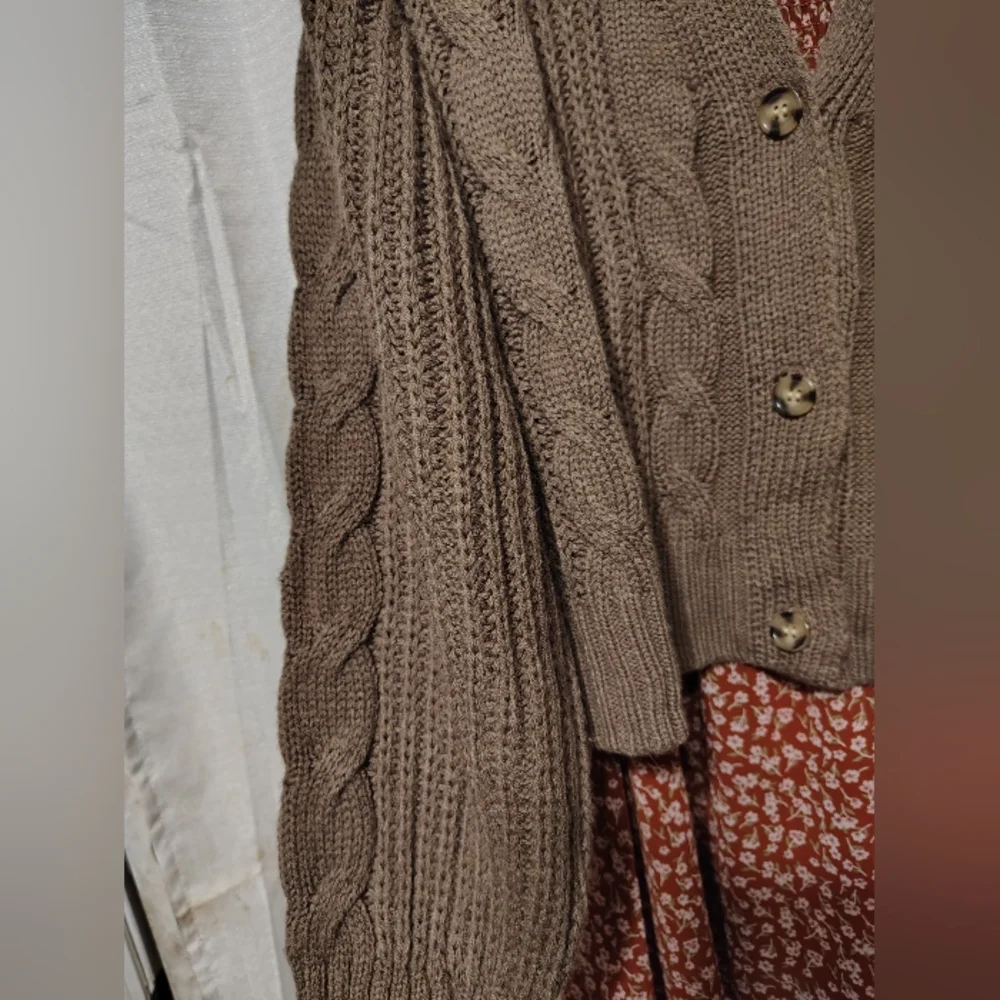 SO Goods For Life Cable Knit Cropped Button-Front Brown XL Sonoma - Picture 4 of 7